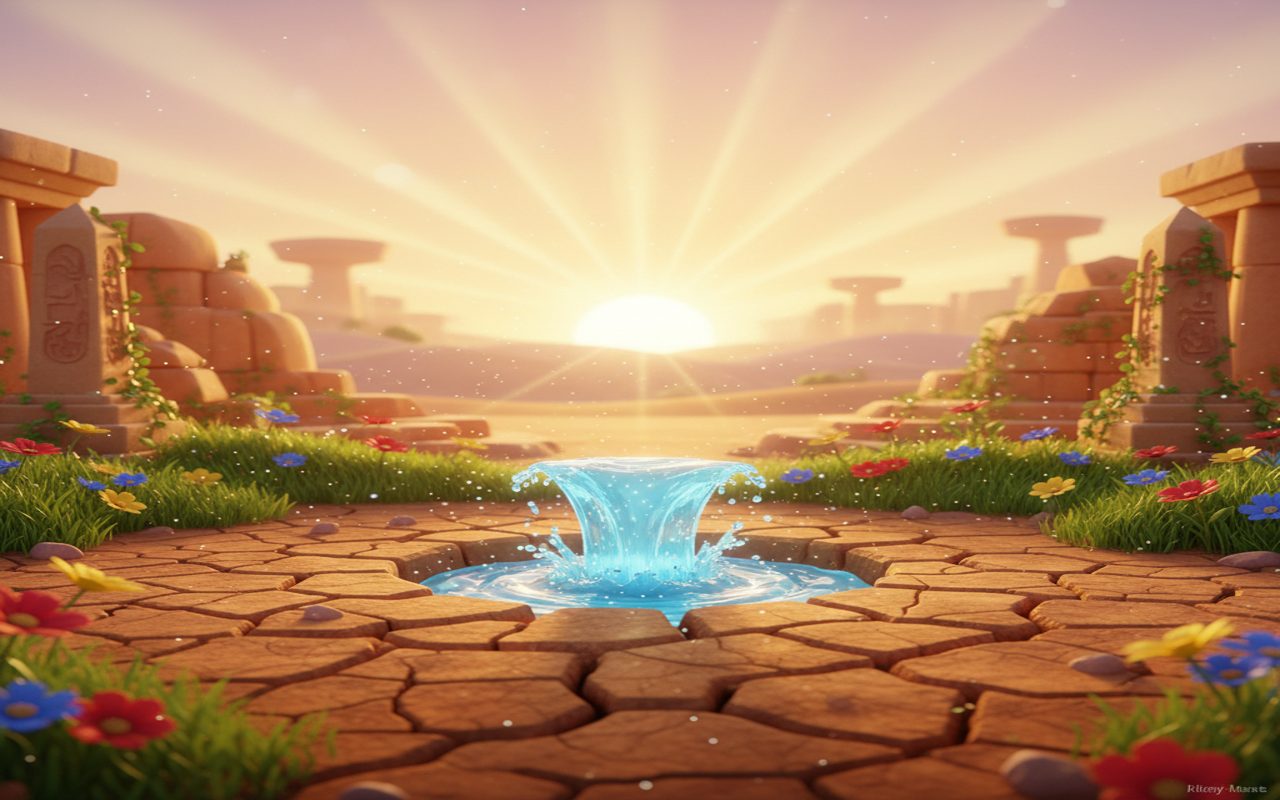 dry earth where clear water begins to flow from the ground