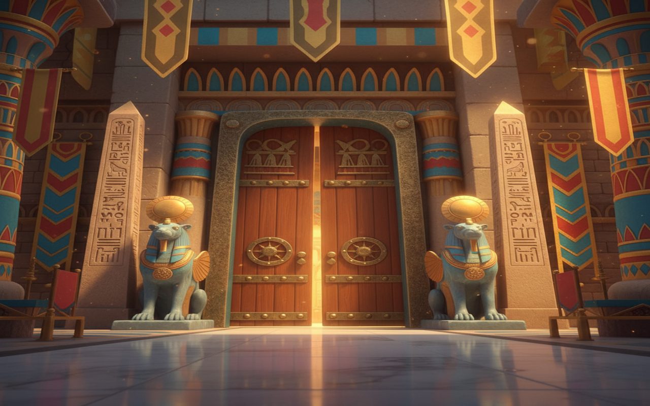 ancient royal hall doors before a meeting with Pharaoh