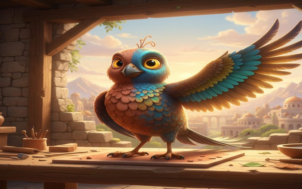 clay bird on a work surface transitioning into a living bird through gentle animation