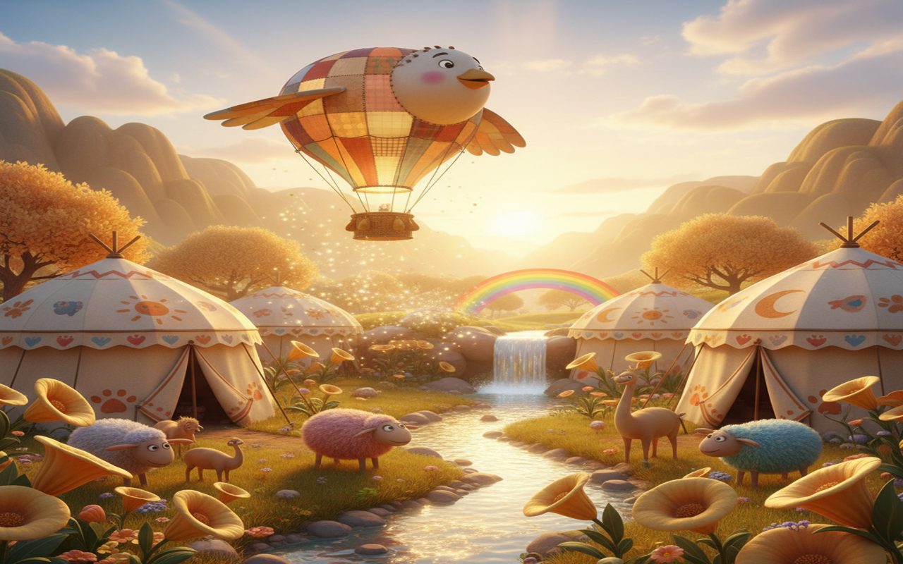 gentle sunrise over a family encampment