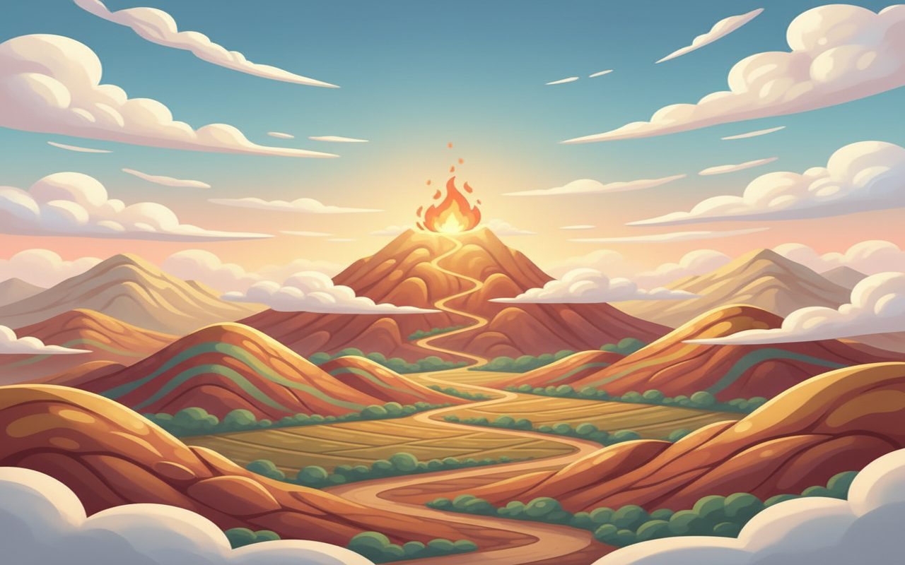 Mount Tur landscape with a distant glowing fire