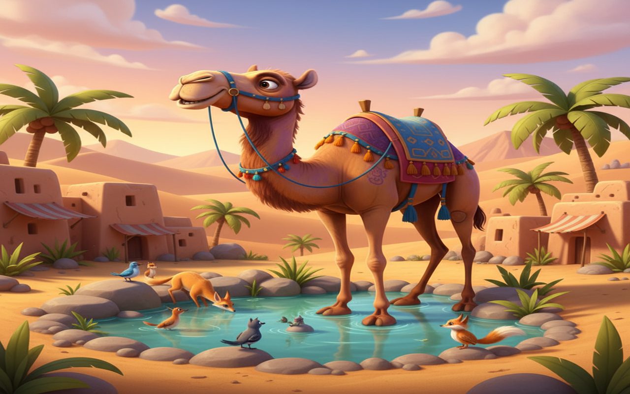majestic she-camel near a desert watering place