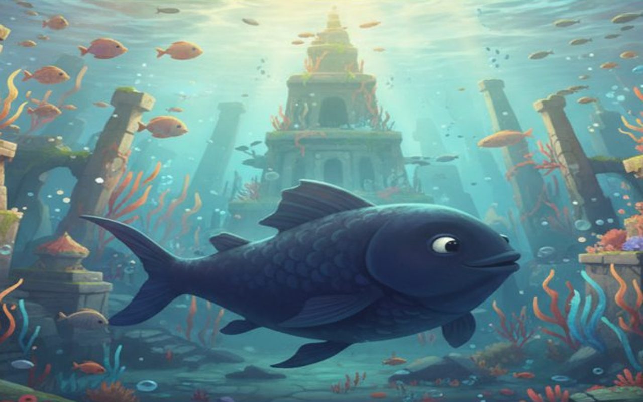 enormous gentle silhouette of a great fish beneath the sea